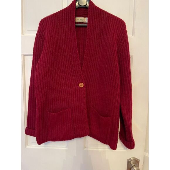 L.L.Bean Cardigan Sweater/ Cardigan 100%Wool, Red, Size L - Picture 1 of 3